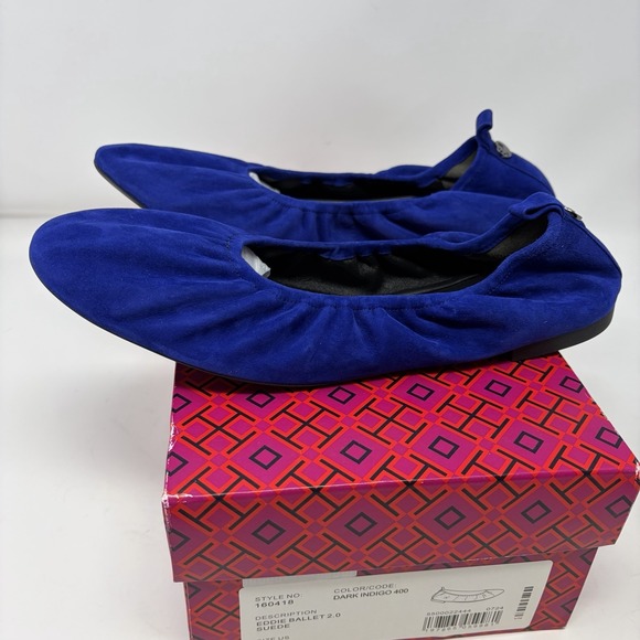 Tory Burch Eddie Ballet 2.0 Suede Flats Dark Indigo 400 Womens Size 9.5 NIB - Picture 2 of 8